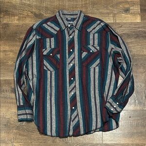 Wrangler Red and Blue Striped Button-Down Shirt
